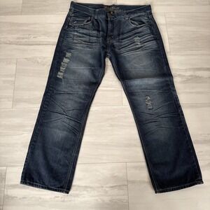 Rare VTG Blue Gear BG Premium Distressed  Baggy Hip Hop Y2K Denim Jeans 40x32